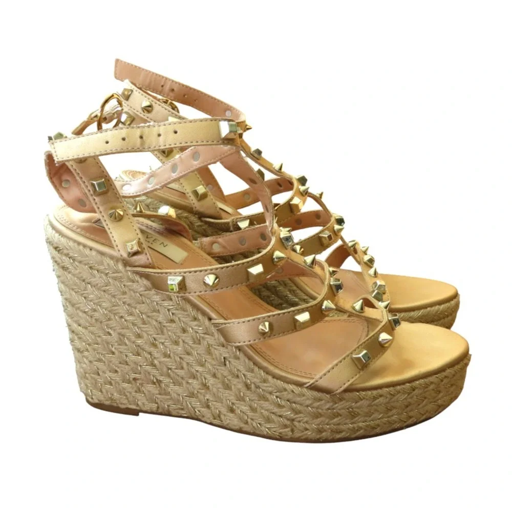 STEVEN Steve Madden SALLINA ESPADRILLES High Heels GLADIATOR STUDDED Gold 8 M